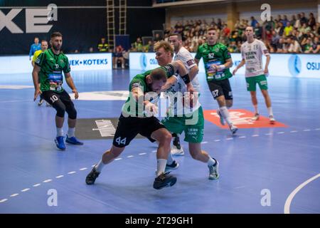 Nasice, Croazia. 17 ottobre 2023. Fahrudin Melic di RK Nexe in azione durante la EHF European League Group Stage Match tra RK Nexe e Skjern Handbold a OS Kralja Tomislava il 17 ottobre 2023 a Nasice, Croazia. Foto: Borna Jaksic/PIXSELL credito: Pixsell/Alamy Live News Foto Stock