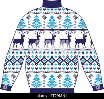 Maglione invernale caldo fatto a mano, svitshot, maglione in maglia, colore rosso. Maglioni da donna, maglione da uomo, maglione unisex. Design - fiocchi di neve, Natale, N Illustrazione Vettoriale