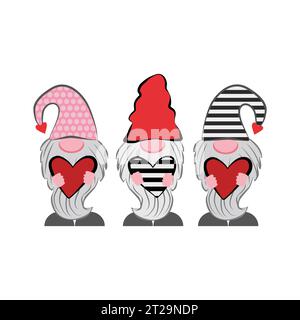 t-shirt gnome di san valentino dal design vettoriale Illustrazione Vettoriale