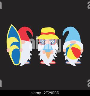 Summer Gnomes vettoriale t shirt design Illustrazione Vettoriale