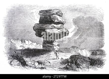 The Cheesewring, Granite tor su Bodmin Moor, Cornovaglia. Black and White Illustration from the 'Old England' pubblicato da James Sangster nel 1860. Foto Stock