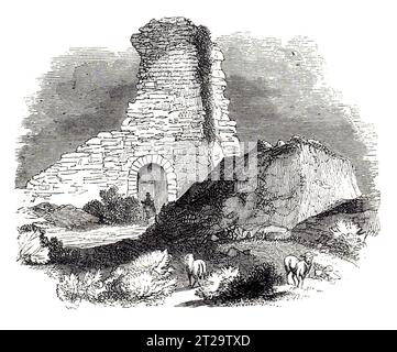 Le rovine del castello di Pevensey, nell'East Sussex nel XIX secolo. Black and White Illustration from the 'Old England' pubblicato da James Sangster nel 1860. Foto Stock