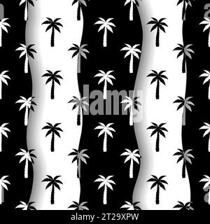 Motivo senza cuciture Palm. Schema di palme ripetuto. Albero di cocco nero isolato su sfondo bianco. Texture tropicale ripetuta per un design estivo Illustrazione Vettoriale