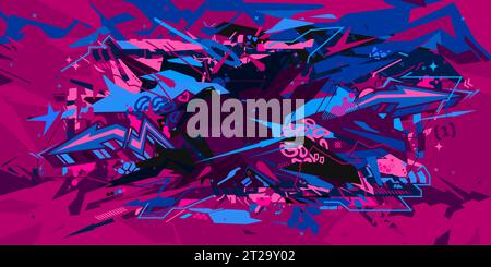 Elegante blu scuro colorato astratto stile urbano Hiphop Graffiti Street Art sfondo vettoriale Illustrazione Vettoriale