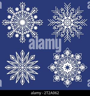 Set di fiocchi di neve. Dima per taglio laser. Vettore Illustrazione Vettoriale