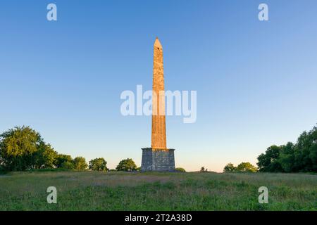 Wellington Monument su Wellington Hill alla luce del sole di prima mattina nelle Blackdown Hills, Somerset, Inghilterra. Foto Stock