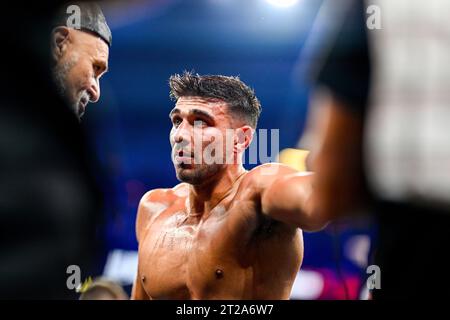 Manchester, Regno Unito. Tommy Fury combatte contro KSI durante l'evento prime Card alla Manchester Arena. Fury ha vinto per decisione della maggioranza. Credito: Benjamin Wareing/ Alamy Live News Foto Stock