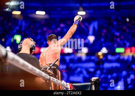 Manchester, Regno Unito. Tommy Fury combatte contro KSI durante l'evento prime Card alla Manchester Arena. Fury ha vinto per decisione della maggioranza. Credito: Benjamin Wareing/ Alamy Live News Foto Stock