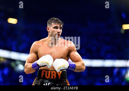 Manchester, Regno Unito. Tommy Fury combatte contro KSI durante l'evento prime Card alla Manchester Arena. Fury ha vinto per decisione della maggioranza. Credito: Benjamin Wareing/ Alamy Live News Foto Stock