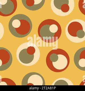 Motivo a pois con coloratissimi punti sovrapposti su sfondo giallo. Ripetizione sparsa, motivo classico Illustrazione Vettoriale