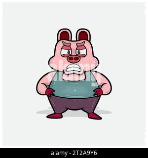 Cartoon personaggio maiale con Stand Up e Angry. Vettori e illustrazioni. Illustrazione Vettoriale