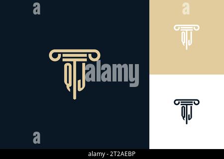 Logo di design delle iniziali del monogramma QJ. Ispirazione per il design del logo dell'avvocato Illustrazione Vettoriale
