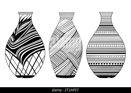 Set di antichi schizzi di inchiostro disegnati a mano per vasi. Illustrazione vettoriale incisa. Illustrazione Vettoriale