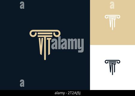 Logo di design iniziali monogramma VT. Ispirazione per il design del logo dell'avvocato Illustrazione Vettoriale