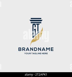Logo iniziale monogramma gi con design a colonna e piume, ispirazione per logo dello studio legale Illustrazione Vettoriale