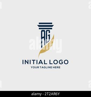 Logo iniziale monogramma AG con design a colonna e piume, ispirazione per logo dello studio legale Illustrazione Vettoriale