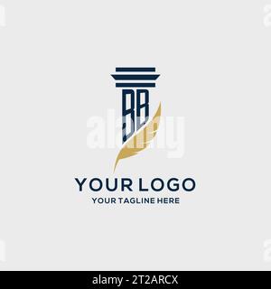 Logo iniziale monogramma BB con design a colonna e piume, ispirazione per logo dello studio legale Illustrazione Vettoriale