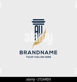 Logo iniziale monogramma AW con design a colonna e piume, ispirazione logo studio legale Illustrazione Vettoriale