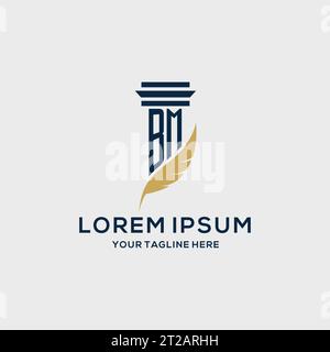 Logo iniziale monogramma BM con design a colonna e piume, ispirazione per logo dello studio legale Illustrazione Vettoriale