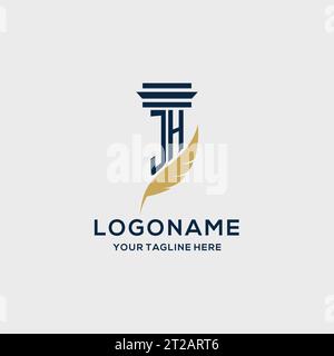 Logo iniziale del monogramma JH con design a colonna e piume, ispirazione per il logo dello studio legale Illustrazione Vettoriale