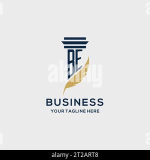 Logo iniziale BE monogramma con design a colonna e piume, ispirazione per logo dello studio legale Illustrazione Vettoriale