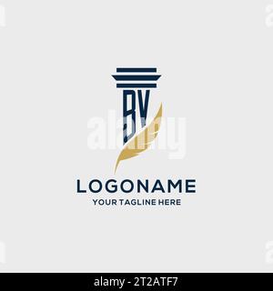 Logo iniziale monogramma BV con design a colonna e piume, ispirazione per logo dello studio legale Illustrazione Vettoriale