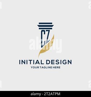 Logo iniziale monogramma CZ con design a colonna e piume, ispirazione per logo dello studio legale Illustrazione Vettoriale