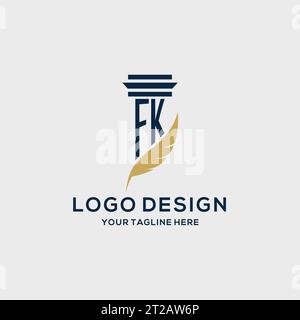 Logo iniziale monogramma FK con design a colonna e piume, ispirazione per il logo dello studio legale Illustrazione Vettoriale