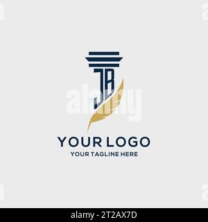 Logo iniziale JB monogramma con colonna e piume, ispirazione per logo dello studio legale Illustrazione Vettoriale