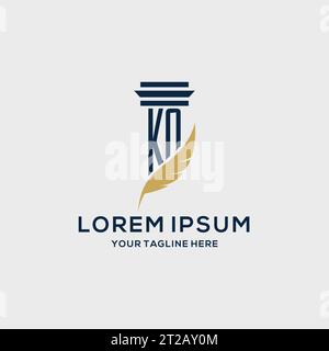 Logo iniziale monogramma KN con design a colonna e piume, ispirazione per il logo dello studio legale Illustrazione Vettoriale