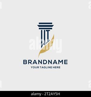 Logo iniziale monogramma WI con design a colonna e piume, ispirazione per il logo dello studio legale Illustrazione Vettoriale