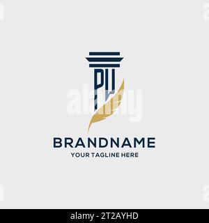 Logo iniziale monogramma PW con design a colonna e piume, ispirazione per logo dello studio legale Illustrazione Vettoriale