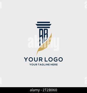 Logo iniziale del monogramma RB con design a colonna e piume, ispirazione per il logo dello studio legale Illustrazione Vettoriale