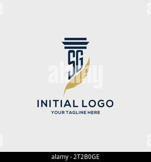 Logo iniziale monogramma SG con montanti e piume, ispirazione per logo dello studio legale Illustrazione Vettoriale