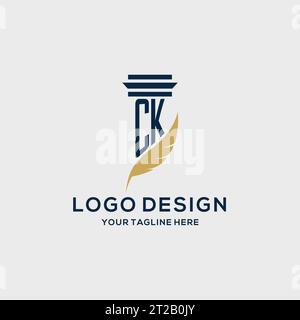 Logo iniziale CK monogramma con montanti e piume, ispirazione per logo dello studio legale Illustrazione Vettoriale