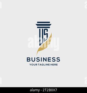 Logo iniziale monogramma USA con design a colonna e piume, ispirazione per logo dello studio legale Illustrazione Vettoriale