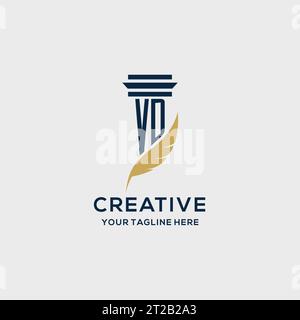 Logo iniziale monogramma VD con design a colonna e piume, ispirazione per logo dello studio legale Illustrazione Vettoriale