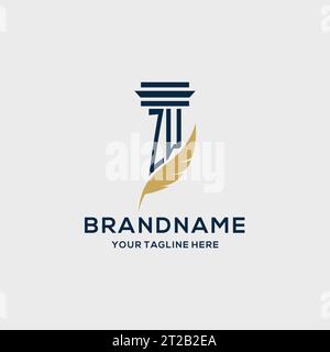 Logo iniziale monogramma ZW con design a colonna e piume, ispirazione per logo dello studio legale Illustrazione Vettoriale