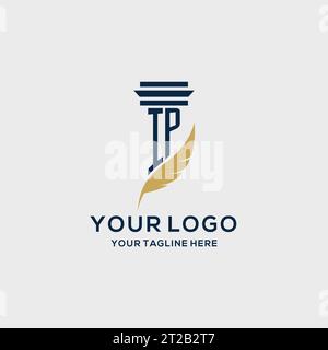 Logo iniziale monogramma IP con design a colonna e piume, ispirazione per logo dello studio legale Illustrazione Vettoriale