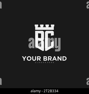 Monogramma con logo BC iniziali con grafica vettoriale per scudo e design fortezza Illustrazione Vettoriale