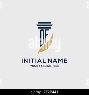 Logo iniziale monogramma con disegno a colonna e piume, ispirazione logo studio legale Illustrazione Vettoriale