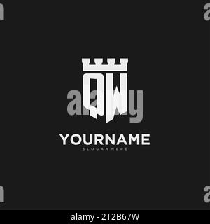 Monogramma con logo QW iniziali con grafica vettoriale per scudo e design fortezza Illustrazione Vettoriale