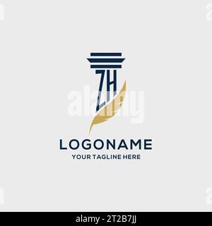 Logo iniziale monogramma ZH con design a colonna e piume, ispirazione per il logo dello studio legale Illustrazione Vettoriale