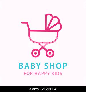 Icona Pram linea Baby Shop modello con logo negozio per bambini Illustrazione Vettoriale