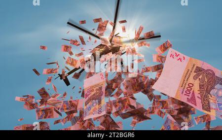 CFA dell'Africa occidentale Franco monetario Niger Mali Senegal Africa banconote in elicottero in caduta XOF note astratte concetto 3d di inflazione, stampa di denaro e qu Foto Stock