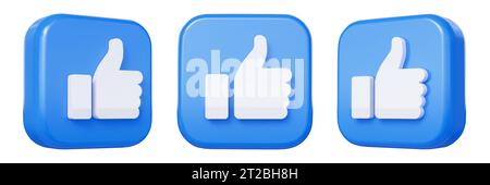 Icona pollice in alto isolata dallo sfondo bianco. Social media icona simile a blu isolata su sfondo vuoto. Rendering 3D. Foto Stock