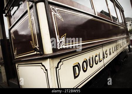 Manx Electric Railway "Special Saloon" rimorchio numero 59 (1895), Isola di Man. Foto Stock