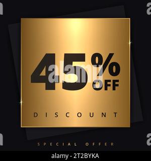 45 di sconto sul banner. Offerta speciale sconto del 45%. Offerta di sconto. Banner promozionale di lusso quarantacinque per cento di sconto in piazza d'oro Illustrazione Vettoriale