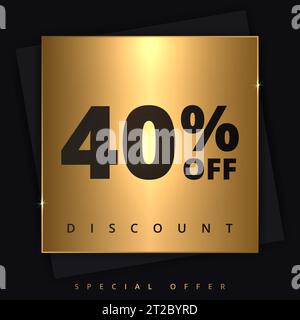 banner sconto di 40. Offerta speciale sconto del 40%. Offerta scontata. Promozione di lusso sconto del 40% in Golden Square e. Illustrazione Vettoriale