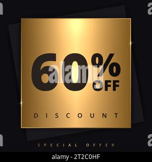 banner sconto di 60. Offerta speciale sconto del 60%. Offerta scontata. Sconto del 60% sul banner promozionale di lusso in Golden Square e. Illustrazione Vettoriale